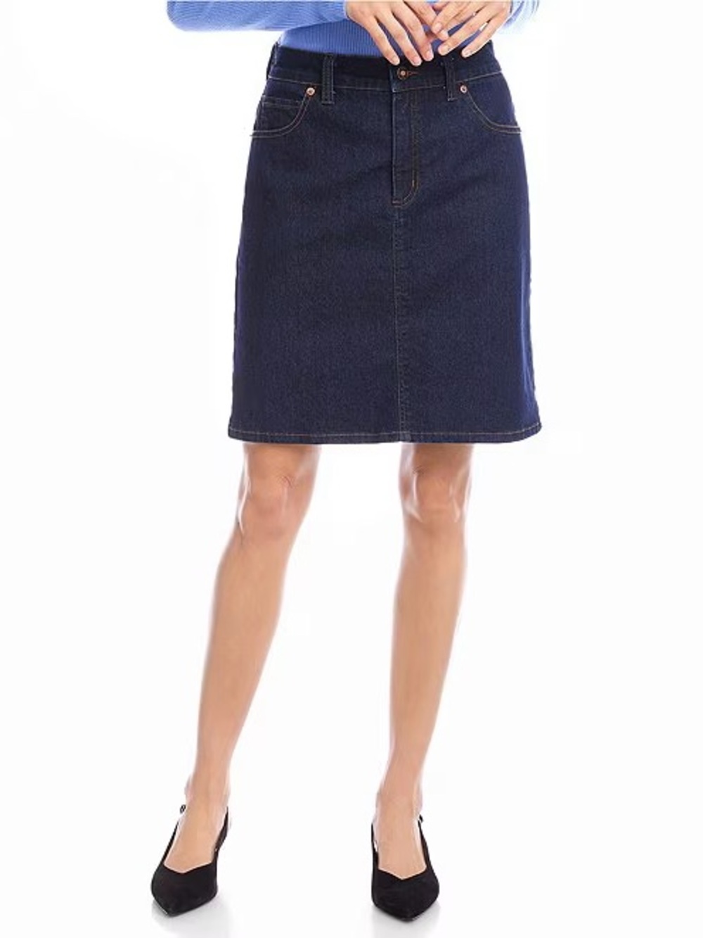 Karen Kane Denim Short Skirt Indigo Size 8 Stretch Made USA L66510